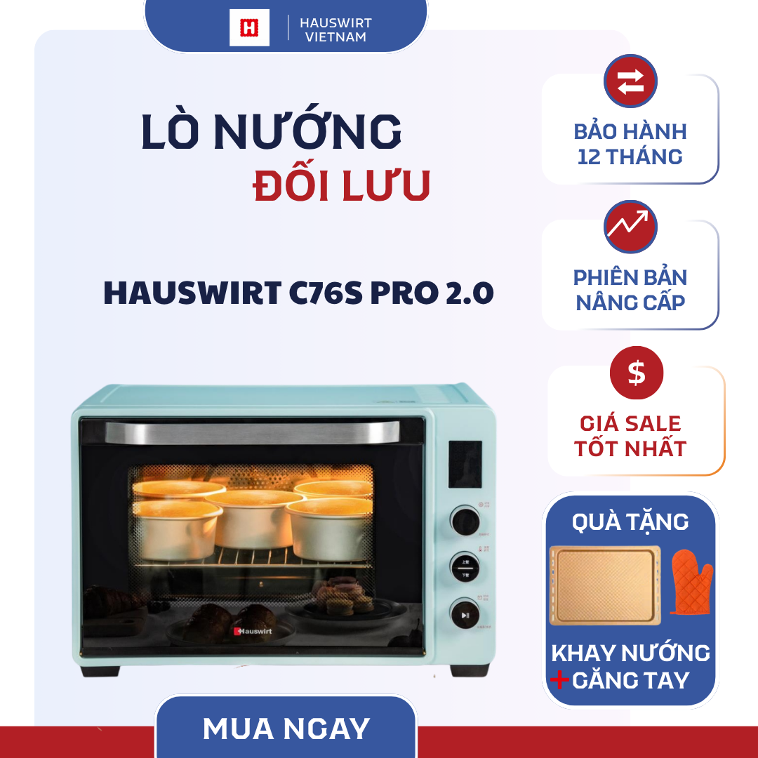 Lò nướng đối lưu Hauswirt C76s Pro (bản 2.0 nâng cấp) 75L bản quốc tế tiếng Anh nướng 2-3 khay cùng lúc(dùng gia đình hoặc kinh doanh)