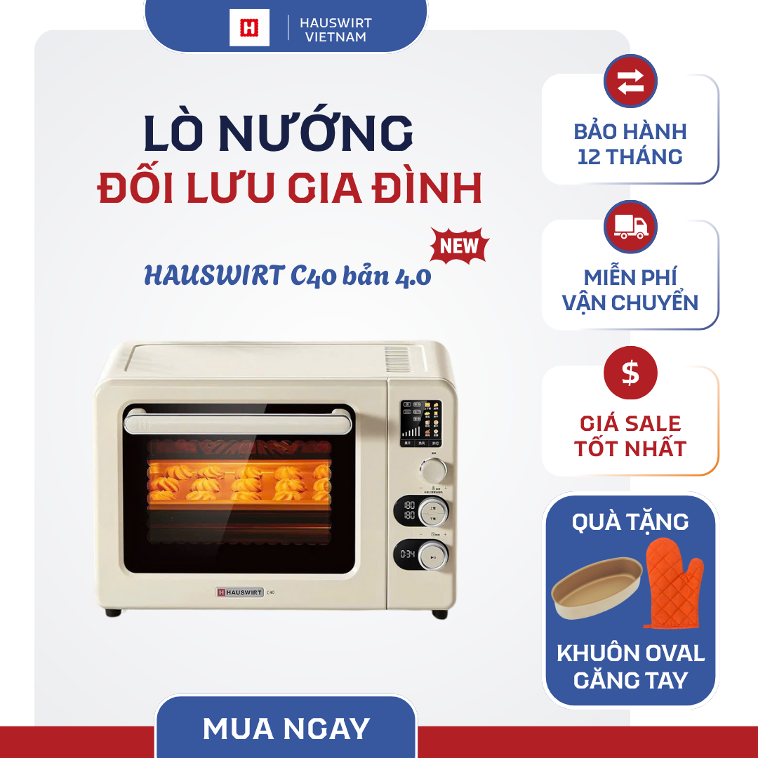 Lò nướng đối lưu gia đình HAUSWIRT C40 bản 4.0 dung tích 40lit chuẩn nhiệt