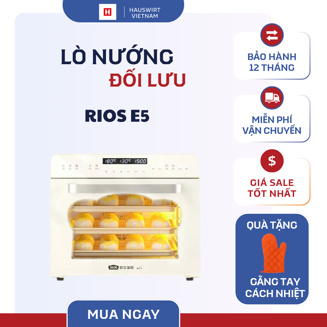 Lò nướng đối lưu RIOS E5 (dung tích 40lit) chính xác nhiệt, điều chỉnh quạt đối lưu (phù hợp gia đình, tập kinh doanh)