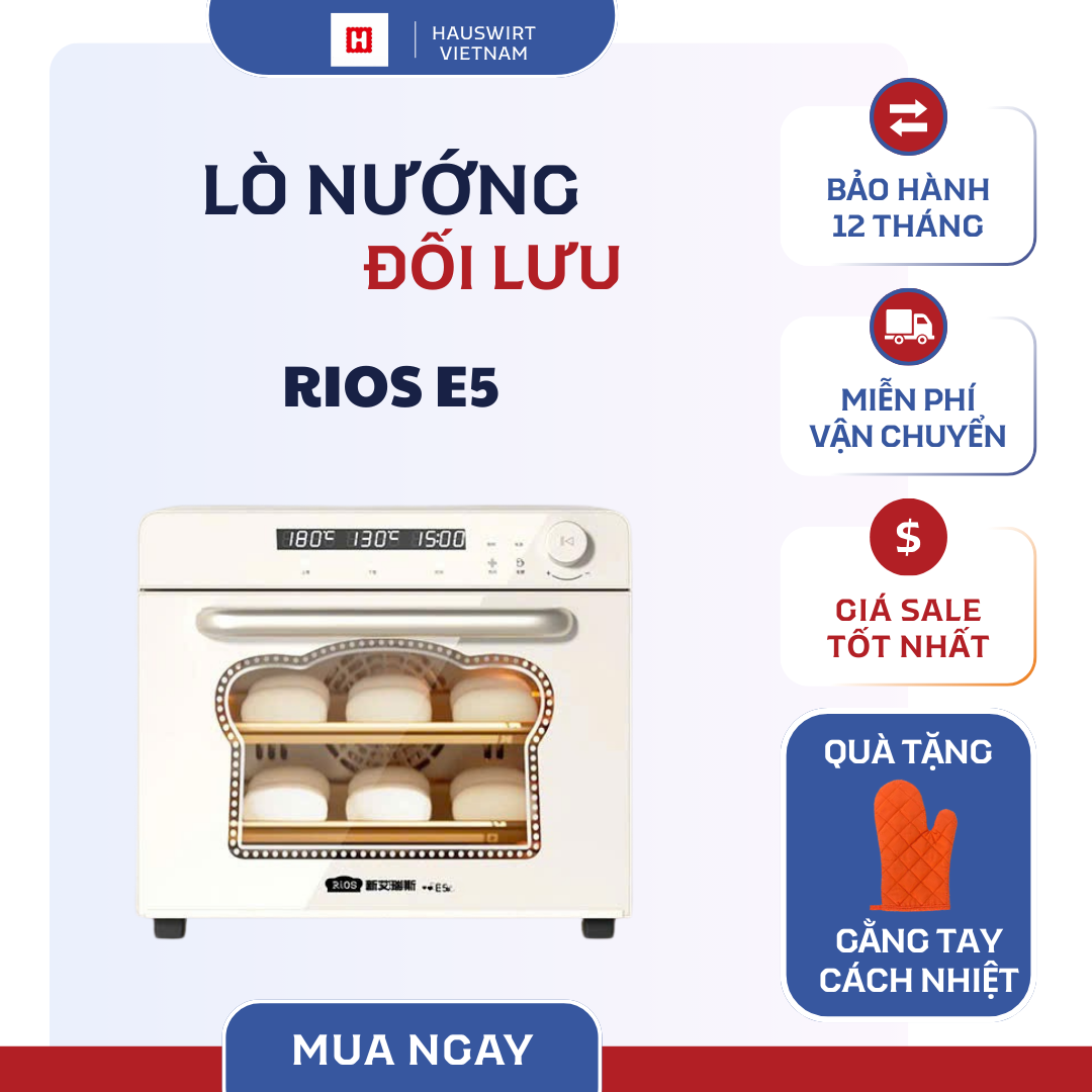 Lò nướng đối lưu RIOS E5 (dung tích 40lit) chính xác nhiệt, điều chỉnh quạt đối lưu (phù hợp gia đình, tập kinh doanh)
